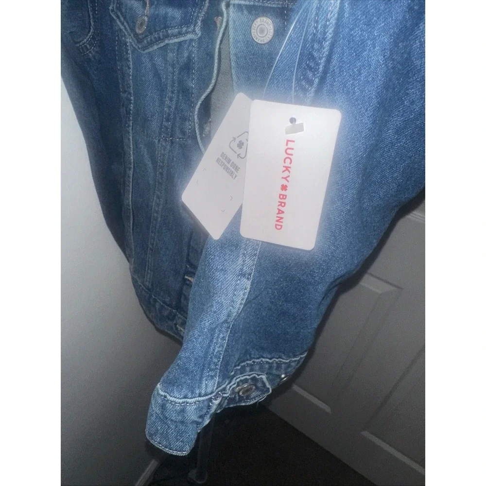 Lucky Brand Denim Jacket Embellished Star Applique Blue Jean Womens size large - Picture 8 of 12